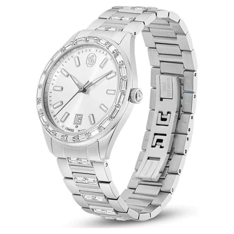 Matrix date watch Swiss Made, Metal bracelet, Silver tone, Stainless steel
